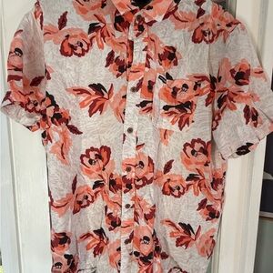 Volcom White Short-Sleeve Button-Down with Coral Floral Print